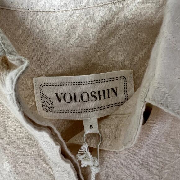 Voloshin Button Front Hi Lo Long Sleeve Top Cream 100% Cotton SMALL NEW - Picture 2 of 4